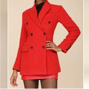 Avec Les Filles Hourglass Blazer Small Red Double Breasted Wool Holiday Chic